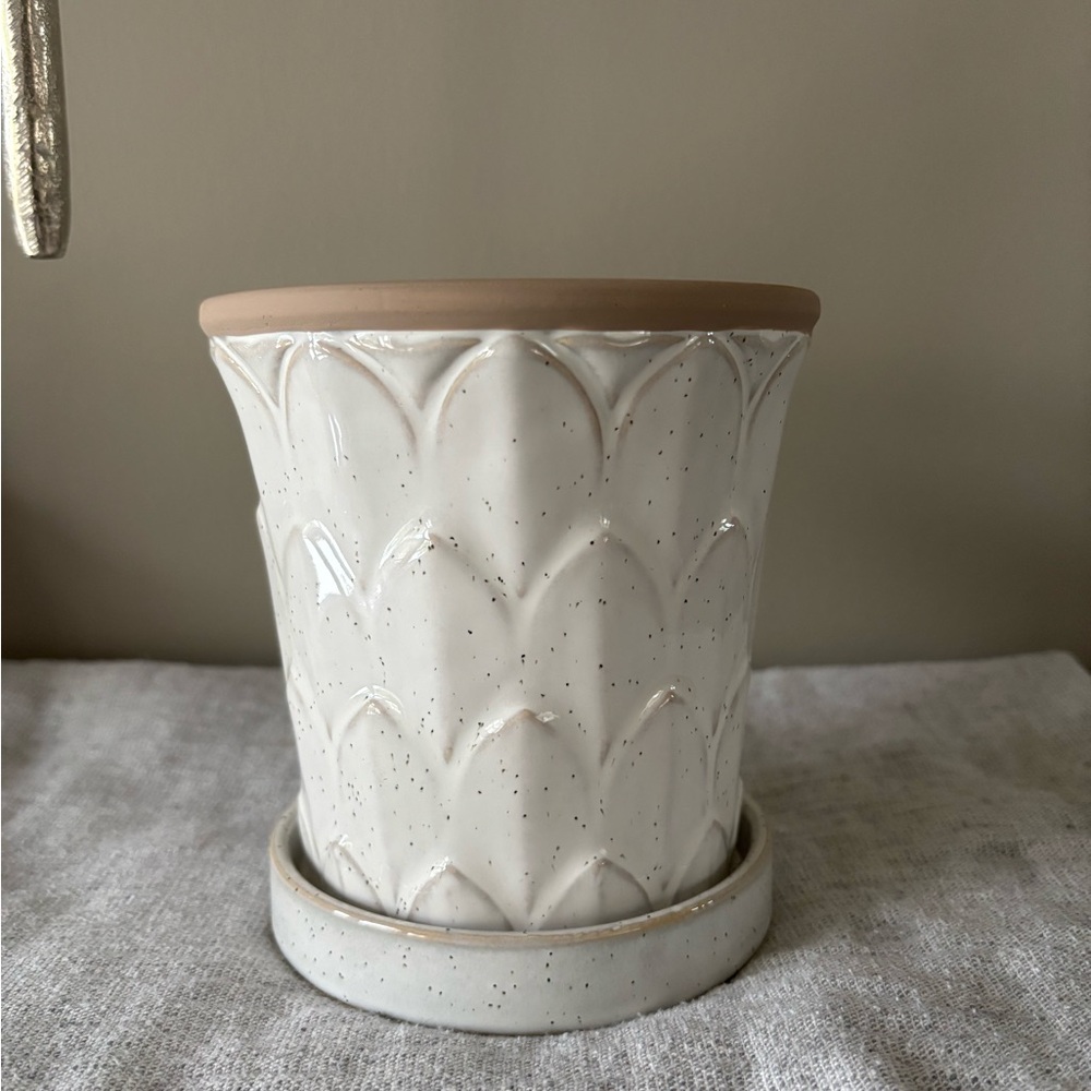 White and Tan Ceramic Planter